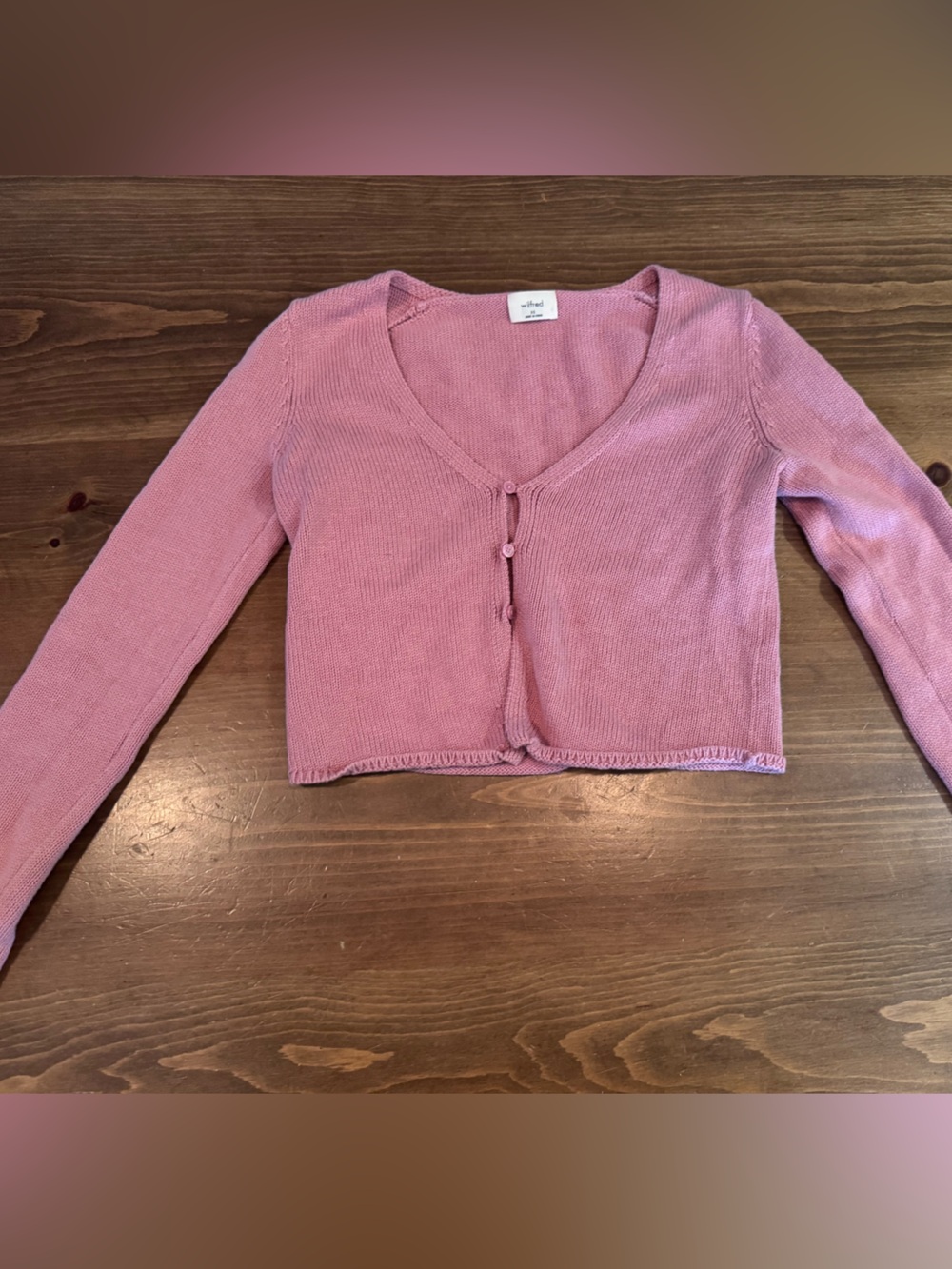 Aritzia Pink Cropped V‑Neck Button Sweater